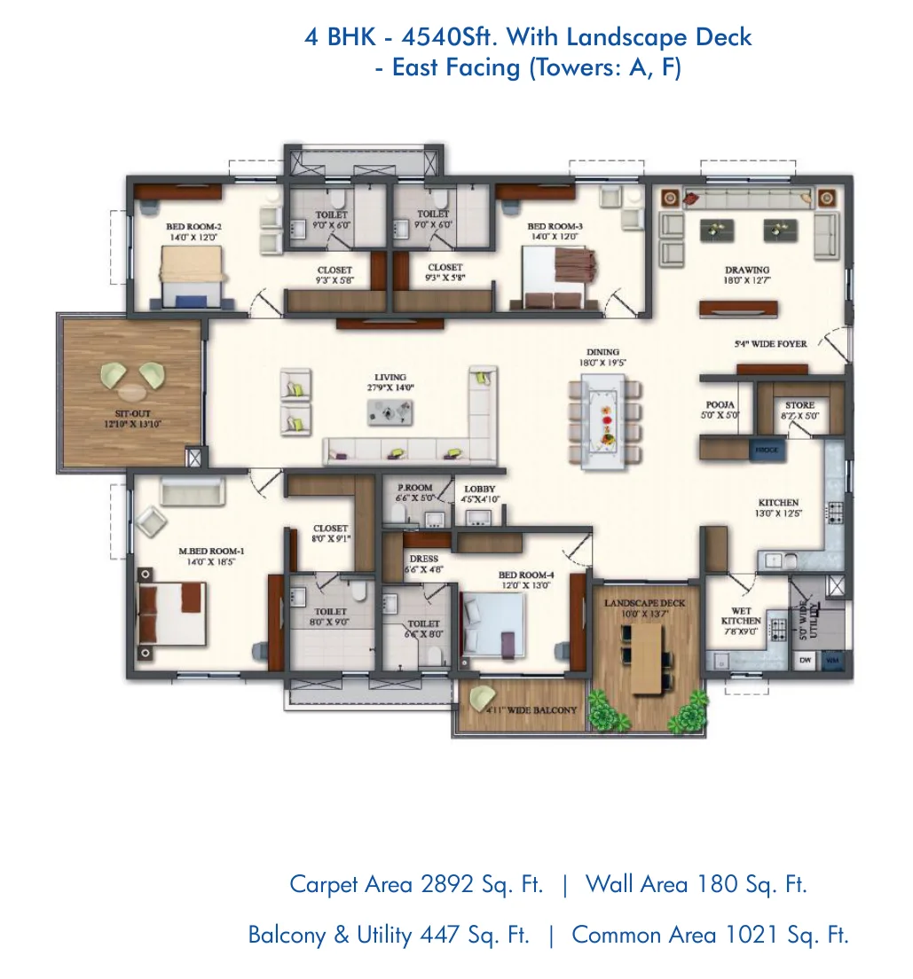 Rajapushpa Pristinia — 4 BHK — 4,540 sq.ft — East facing — floor plan
